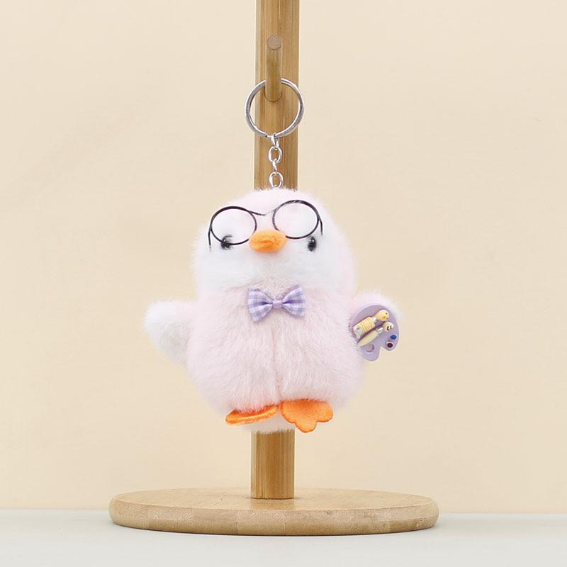 Little Plush Penguin Keychain With Glasses Designed With A Checkered Bow Tie