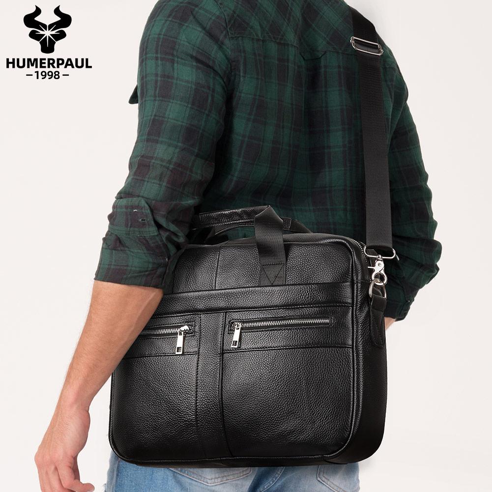 Humerpaul Мужские сумки и сумки на ремне из натуральной кожи, сумки для компьютера большой вместимости двойного назначения