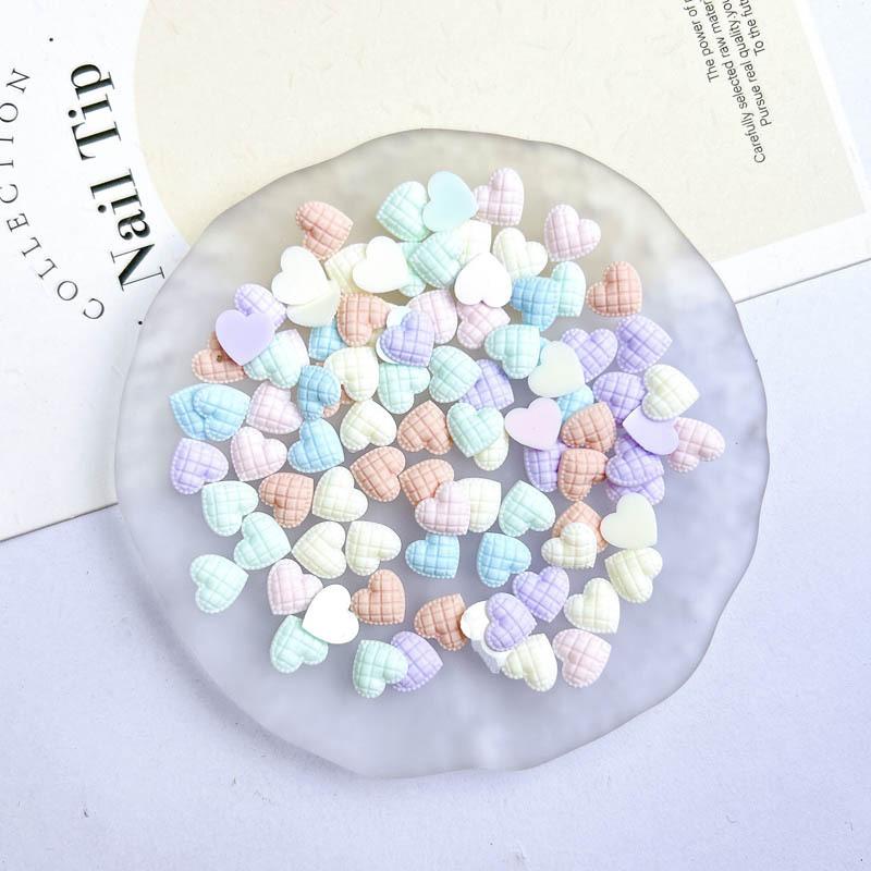Plaid Resin Heart and Star Nail Art Decorations Flat Colorful Girl Nail Accessories DIY Accessories