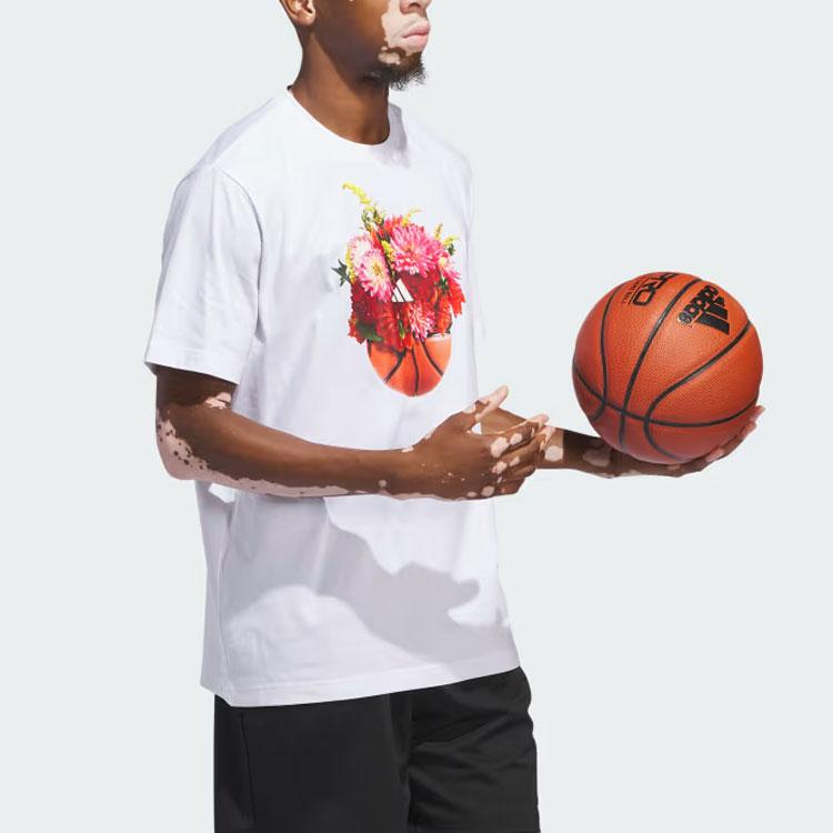 Adidas Футболка с цветочным принтом Hoops Graphic Tee для мужчин, белая IN6373