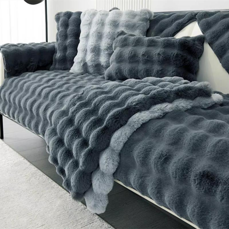 Universal Square Shape Plush Sofa Cover Thicken Rabbit Sofa Towe Winter for Living Room L Non-slip Sofa Mat Sofa Blanket Couch Cushion