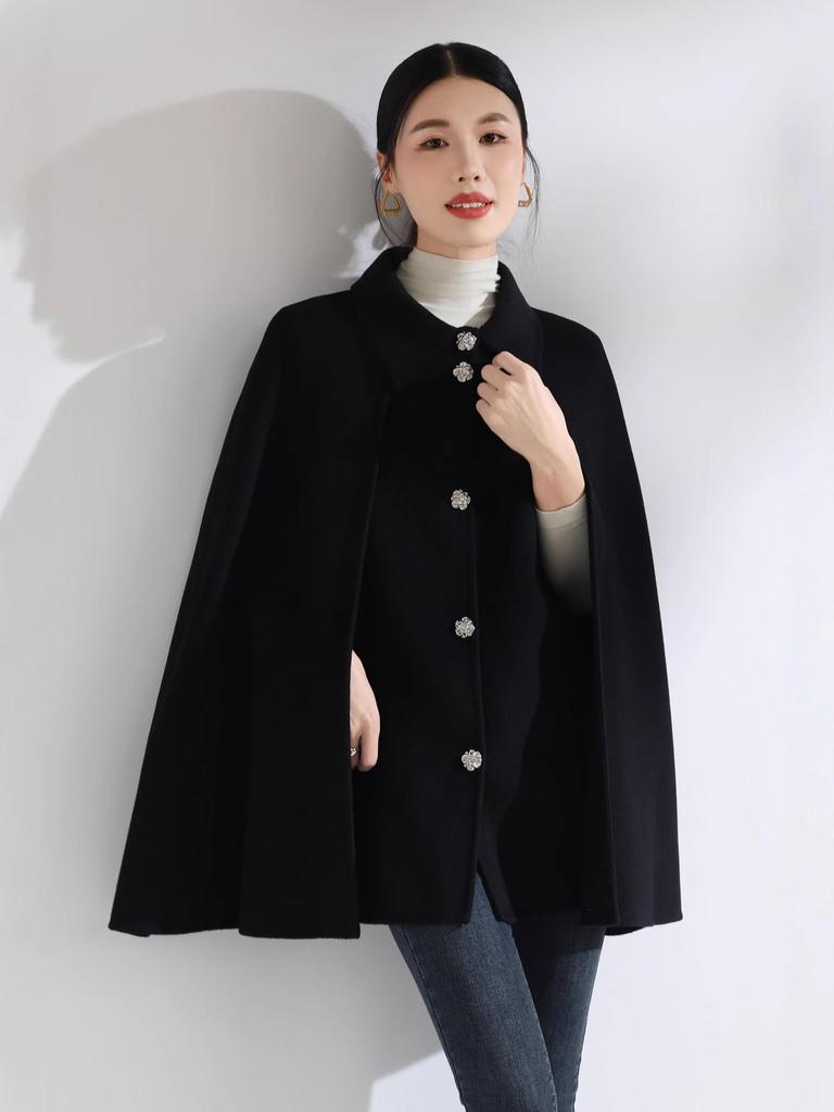 2025 Autumn/Winter Women's Petite Double-Sided Wool Cloak Vest