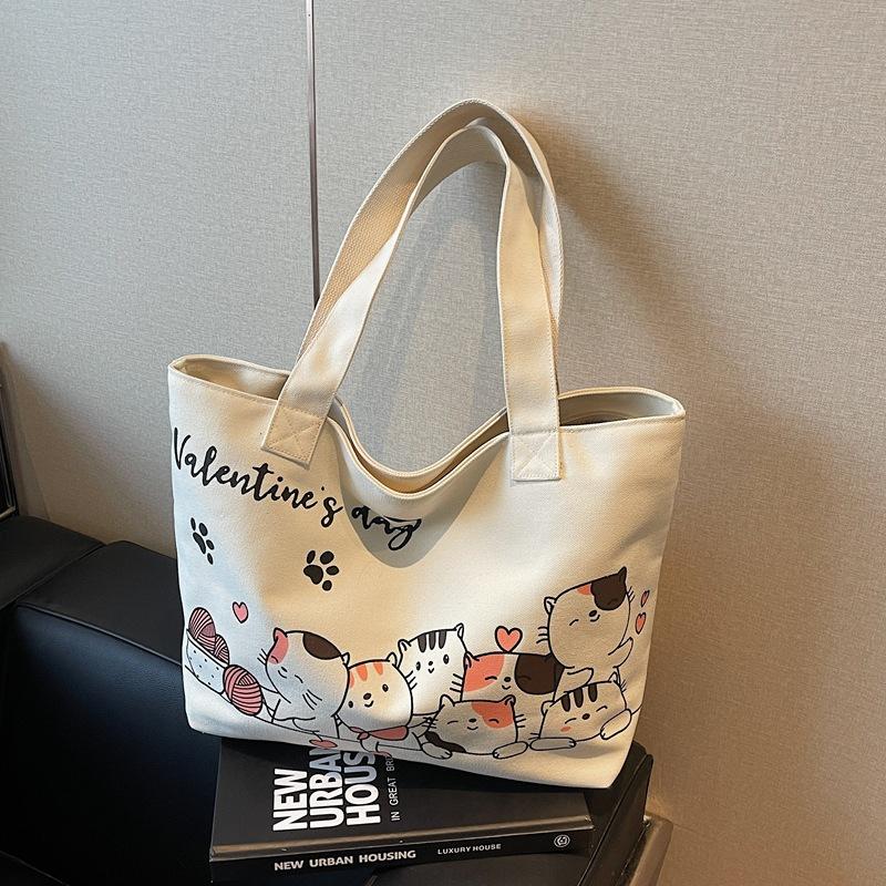 Милая мультяшная холщовая сумка женская новая повседневная универсальная сумка-шоппер большой вместимости через плечо для поездок на работу