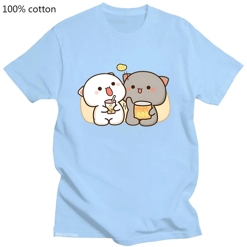 100% Cotton T-shirt Kawaii Mochi Peach Cat Clothing Bubble Tea Graphic Tshirts Casual Summer Tees Camisetas De Muje Short Sleeve