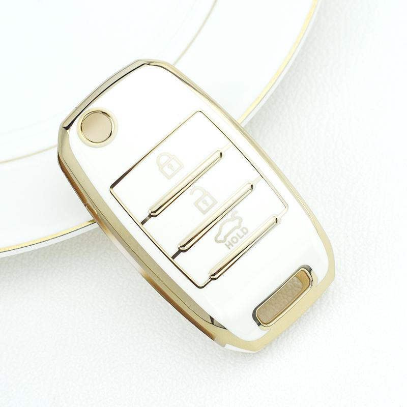 3 Buttons Gold Edge Auto Shell Fob For KIA Sportege Picanto Optima Soul Ceed RIO 3 K2 K3 K4 K5 Sorento Forte Stinger Cerato TPU Car Key Case Cover