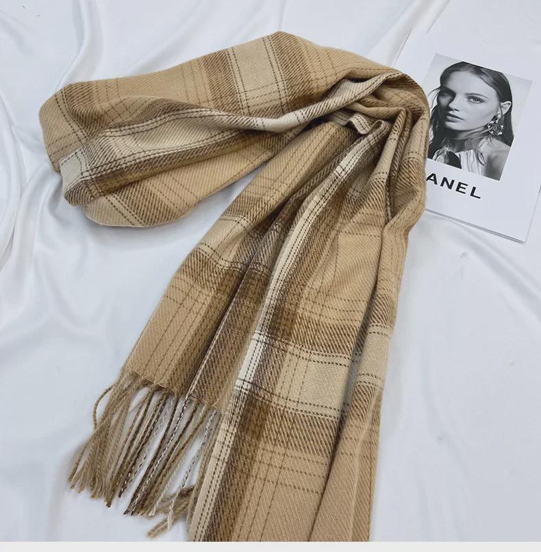 Women's Autumn/Winter 2022 Plaid Scarf - Korean Style Thickened Imitation Cashmere Shawl for Students
