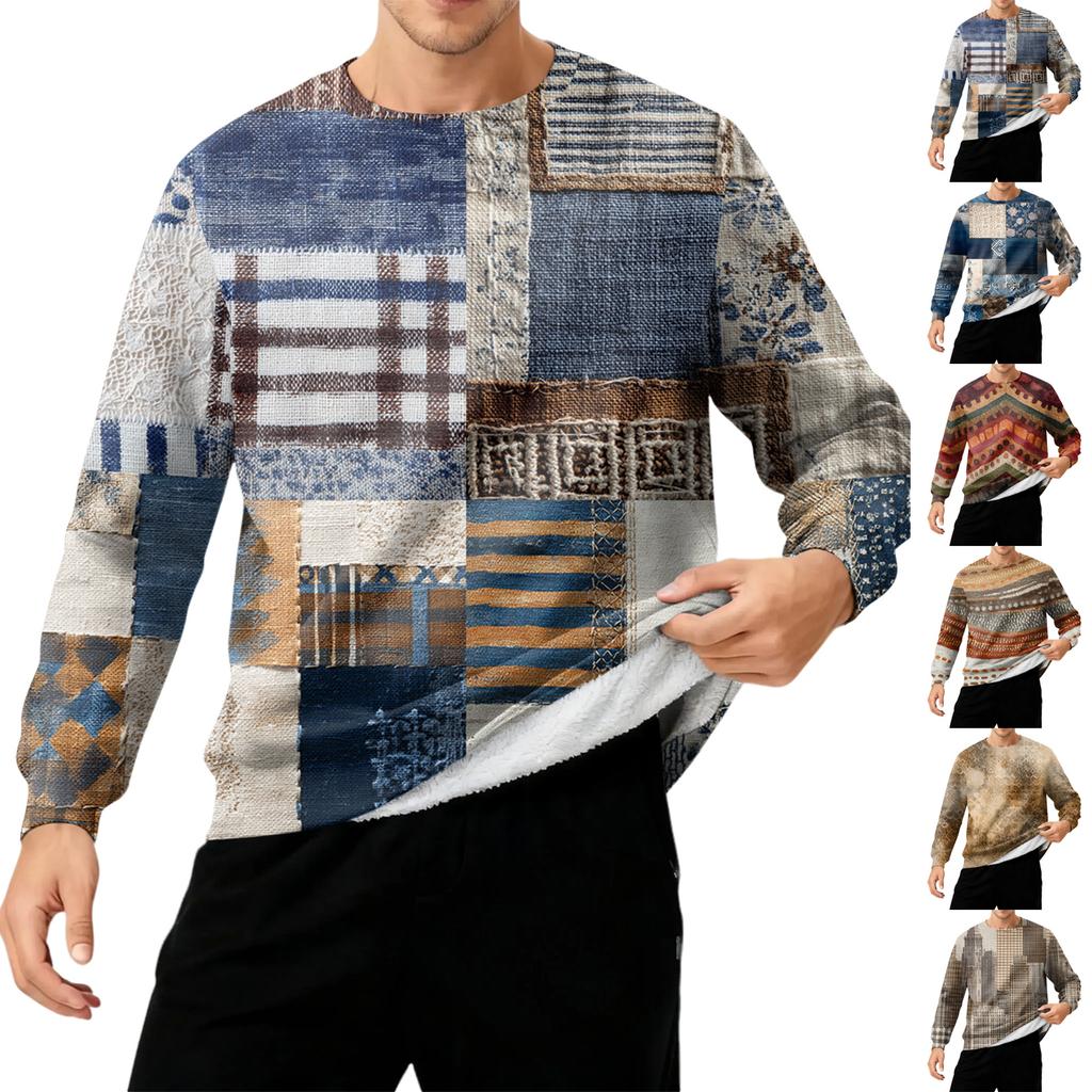 Мужская толстая теплая толстовка с флисовой подкладкой и круглым вырезом