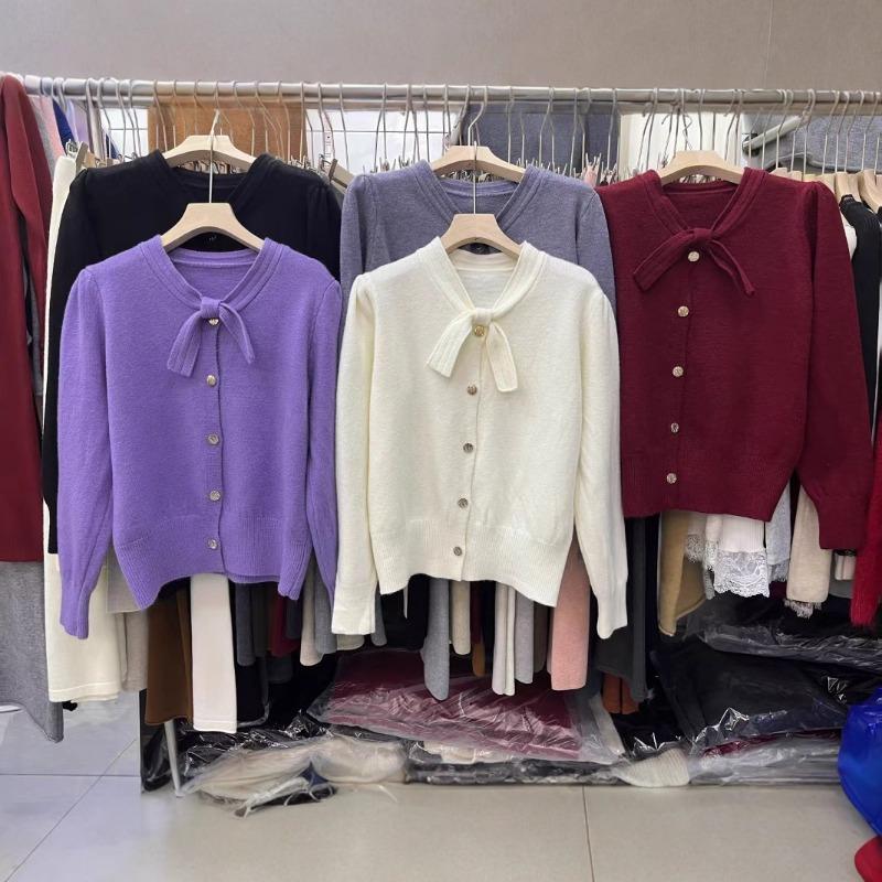 Весенний новый простой и универсальный вязаный кардиган однотонный топ с бантом, с длинным рукавом, куртка-свитер