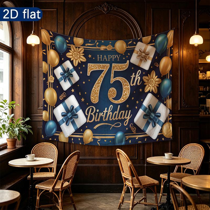 Gold 75th Balloon Birthday Backdrop 1pc - Wall Hanging Decor