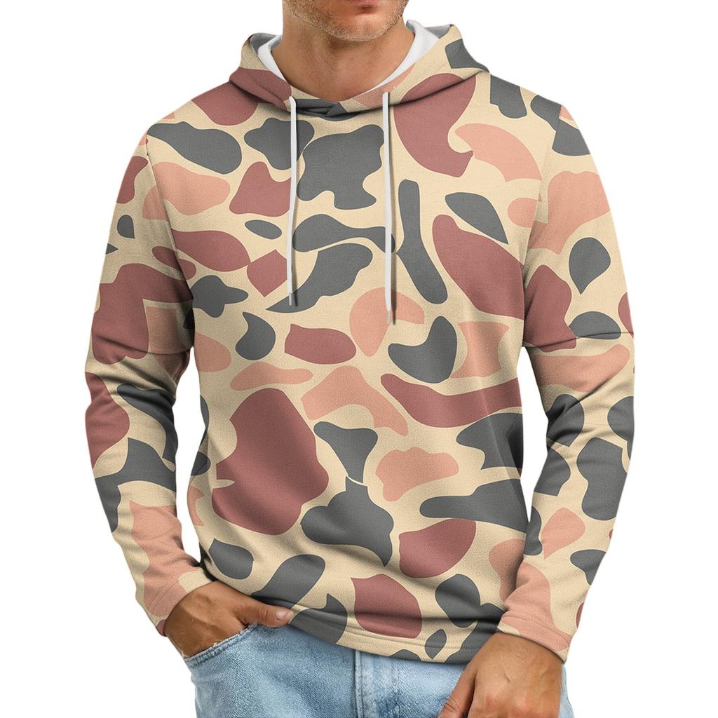Мужская толстовка с капюшоном свободного кроя в стиле кэжуал с камуфляжным принтом
