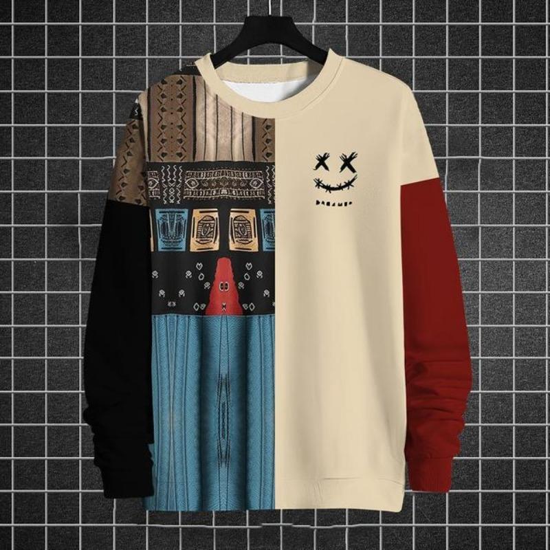 Модная мужская толстовка с длинным рукавом с забавным графическим принтом Футболки с принтом Осенние свободные толстовки с круглым вырезом Мужская одежда больших размеров Топы