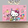 Cartoon Hello Kitty Pink Backdrop Happy Birthday Sweet Theme Kids Girls Baby Shower Party Photo Background Banner Decor Props
