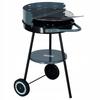 Round charcoal garden grill with a wheeled shelf