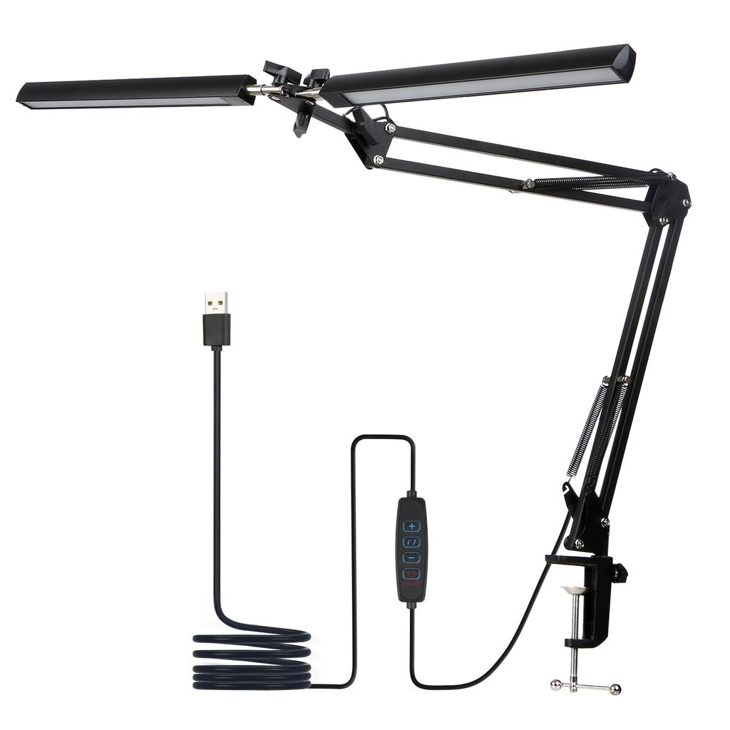 D C5V 2A 24W 120LEDs Swing Arm Desk Lamp with Clamp Architect Table Light 3 Colors Temperature Changing Lighting 10 Levels Brightness Adjustable Dim