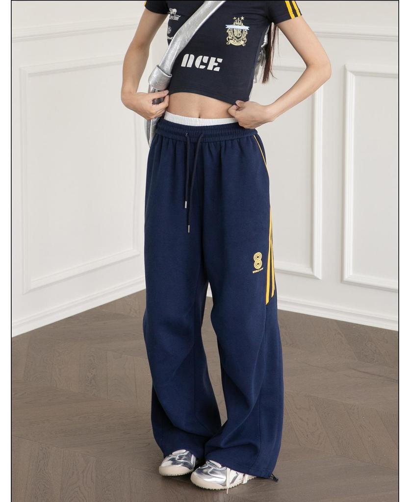 Темно-синие женские широкие спортивные штаны: Повседневные джазовые брюки для уличных танцев на весну/лето