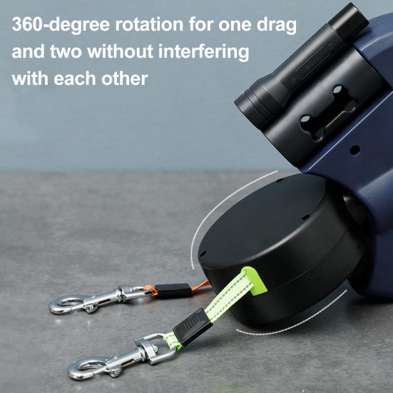 Двойной выдвижной поводок для собак, двухсторонний, 16 футов, выдвижной, с дозатором для фекалий и светодиодной подсветкой для 2 маленьких собак весом до 5 кг