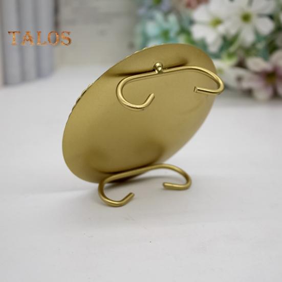 TDStore Нескользящий металлический подсвечник круглой формы с геометрическим рисунком, золотой подсвечник для украшения дома