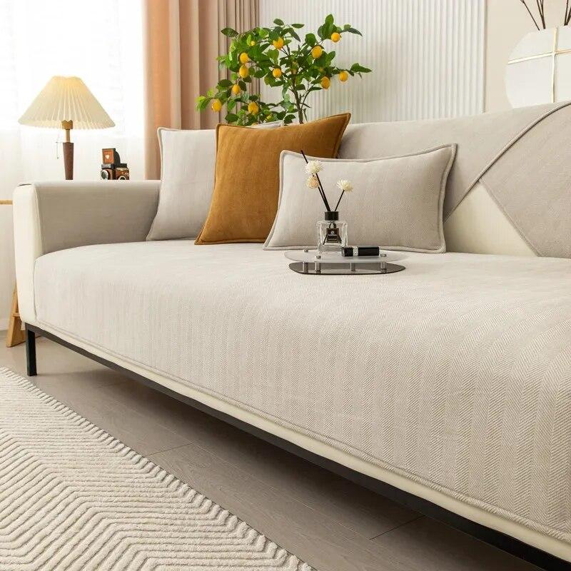 Modern Luxury Sofa Cover Thicken Stripes Four Season Sofa Towel Soft Smooth Seat Cushion for Living Room Anti-slip Couch Cover
