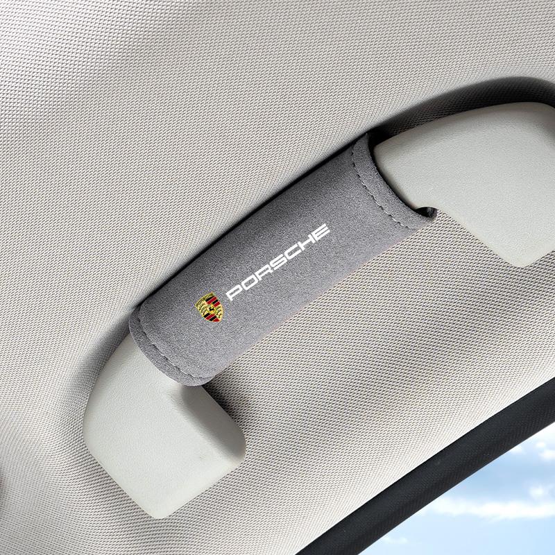 AAPA1 Car Suede Auto Emblem Roof Handle Protection Pull Gloves Accessories For Porsche 911 718 Cayenne Cayman Panamera Macan Boxster