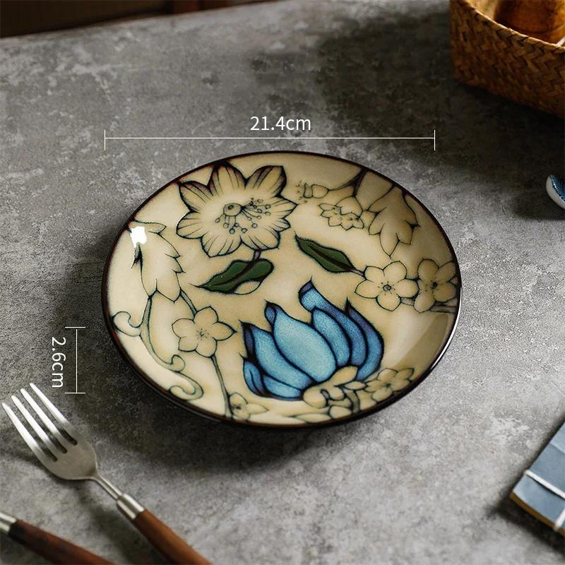 Легкая роскошная керамическая тарелка с цветами для ресторанов высокого класса, паста, стейк, тарелка, изысканные блюда, обеденные тарелки, уникальная домашняя посуда