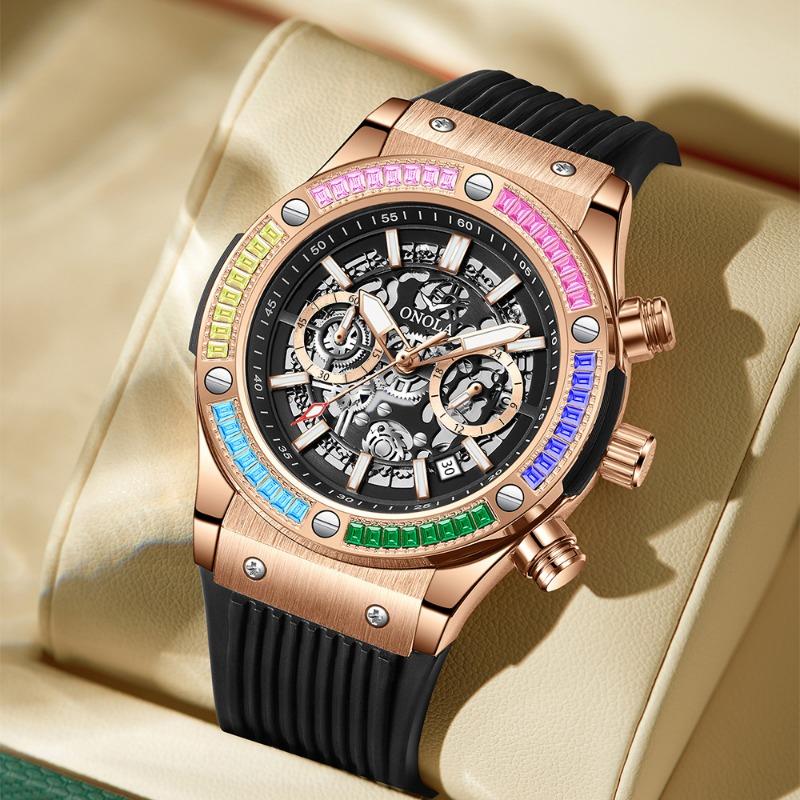Fashion Top Brand New Rainbow Diamond Multifunctional Quartz Watch Men's Waterproof Tape Luminous Men's Wristwatch