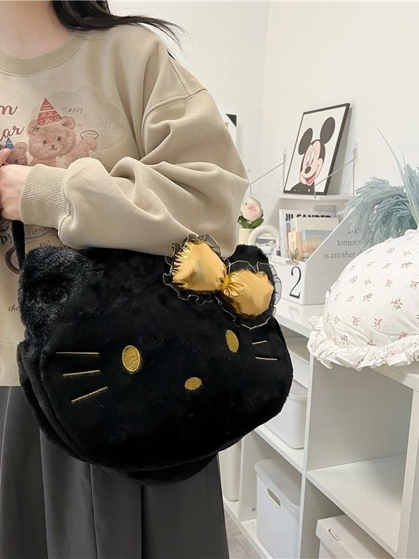 Hello Kitty Large Capacity Tote Bag With Plush Material For Daily Casual Use