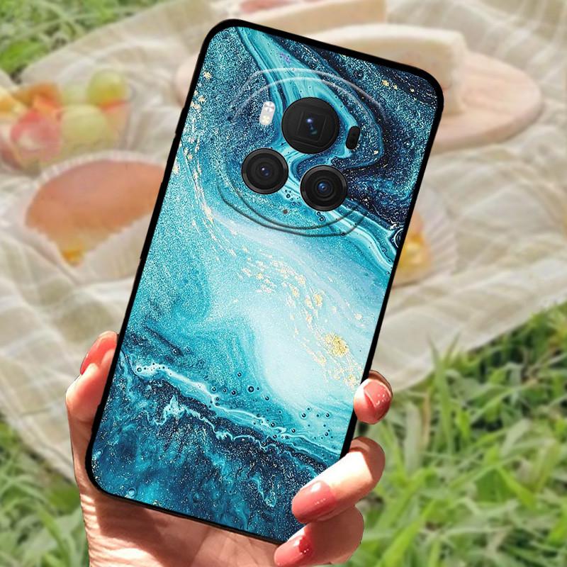 Чехол-бампер для Honor Magic6 Pro, силиконовый, мягкий, с рисунком под мрамор, черный, полный комплект защиты