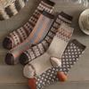 5 Pairs Soft Cozy Argyle Patterned Crew Socks | Vintage-Inspired Mid-Calf Socks in Blue, Orange, Beige & Brown, Perfect for Autumn and Winter Gifts