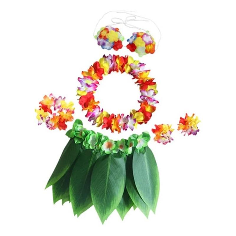 6-piece Hawaiian Costume Set, Plastic Skirt For Beach Cost
