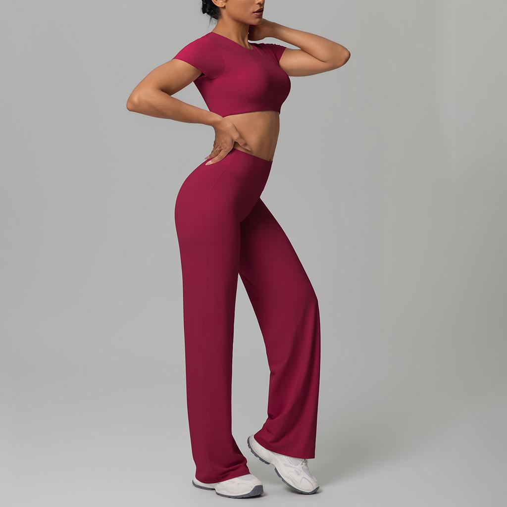 Double-sided Nylon Nude Tight-fitting High-elastic Sports Yoga Suit Running Fitness Wide-leg Two-piece Set