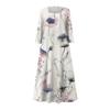 Women's Fashion Casual Print Round Neck 3/4 Sleeve Loose Pocket Dress