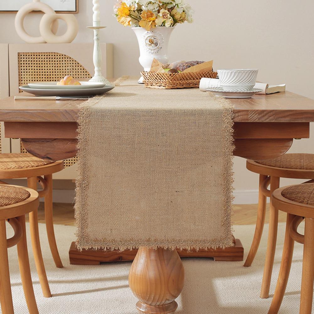Jute Burlap Table Runner Macrame Edges Machine Wash or Brush Macrame Table Runner Family Dinners