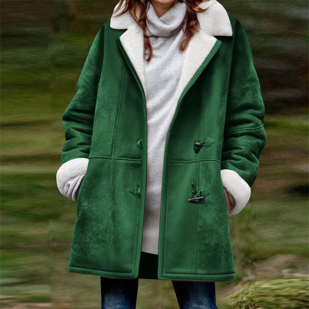 Women's Fashionable Coat Solid Color Long Sleeved Pocket Loose Button Plush Jacket