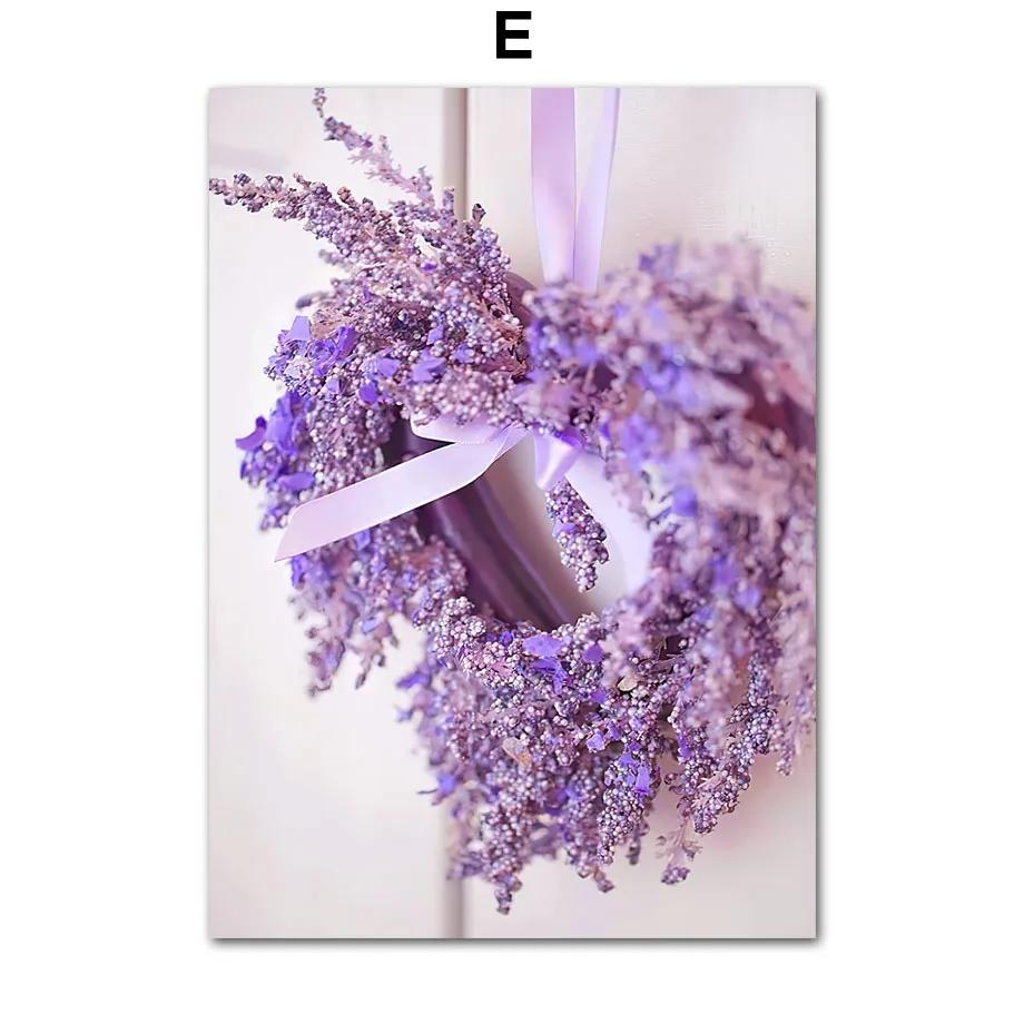 Lavender Wreath Train Bike Purple Landscape Wall Art Nordic PostersCanvas Painting And Prints Wall Pictures Living Room Decor