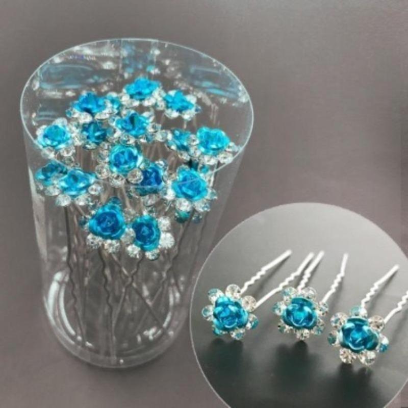 20pcs/set Women U-shaped Hair Fork Pin Crystal Rose Flower Hairclips Rhinestone Hair Stick Wedding Bridal Jewelry Headwear Gift