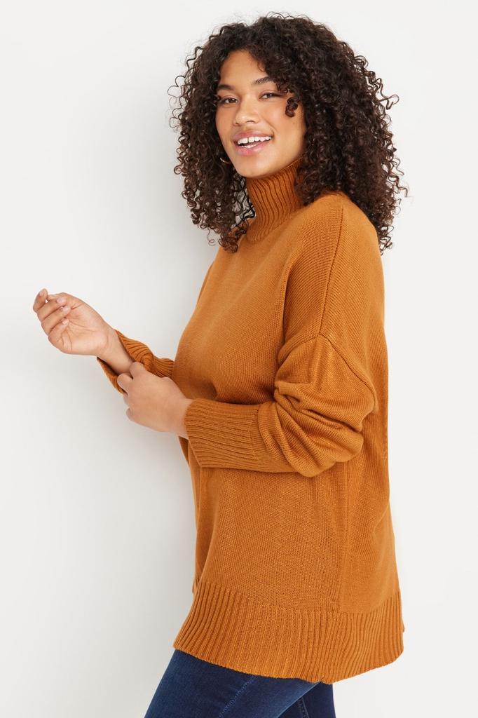 Женская мода, новый свитер больших размеров, водолазка с корицей, трикотаж с низкими плечами, свитер