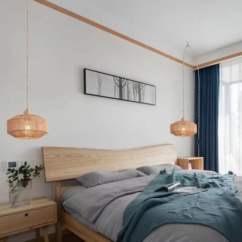 Популярный плетеный подвесной светильник с абажуром из плетеной вручную пеньковой веревки, диммируемый выключатель, натуральная плетеная подвесная лампа-корзина, экологичная лампа