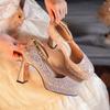 Y Waterproof Table Thick Heel New Glitter French Wedding Shoes Bridesmaid Shoes Socialite with Skirt Banquet High Heels