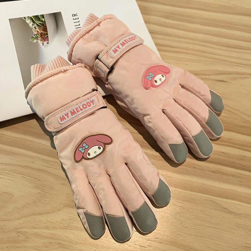 Kids Cartoon Ski Gloves Polyester Touchscreen Compatible Windproof Waterproof for Snowboarding and Skiing Winter Gear