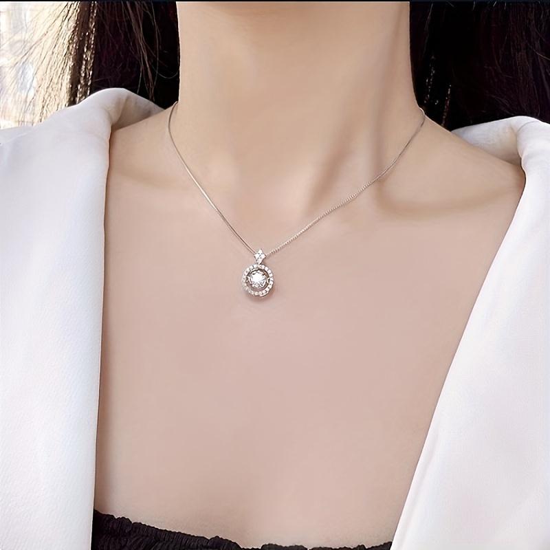 Круглое ожерелье с подвеской из циркона 1 карат - роскошные ювелирные изделия из посеребренной титановой стали 925 пробы с элегантным стилем для помолвки, свадебных подарков