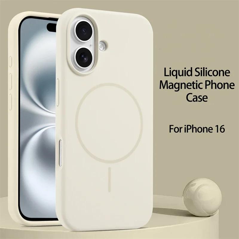 Luxury For iPhone 16 15 14 13 12 11 Pro Max Plus Liquid Silicone Case For Magsafe Magnetic Wireless Charging Soft Phone Cover