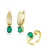 Trend Natural Green Agate Oval 6*8mm Ring Earrings Jewelry Set Vintage Look 925 Sterling Silver Women's Fine Jewelry
