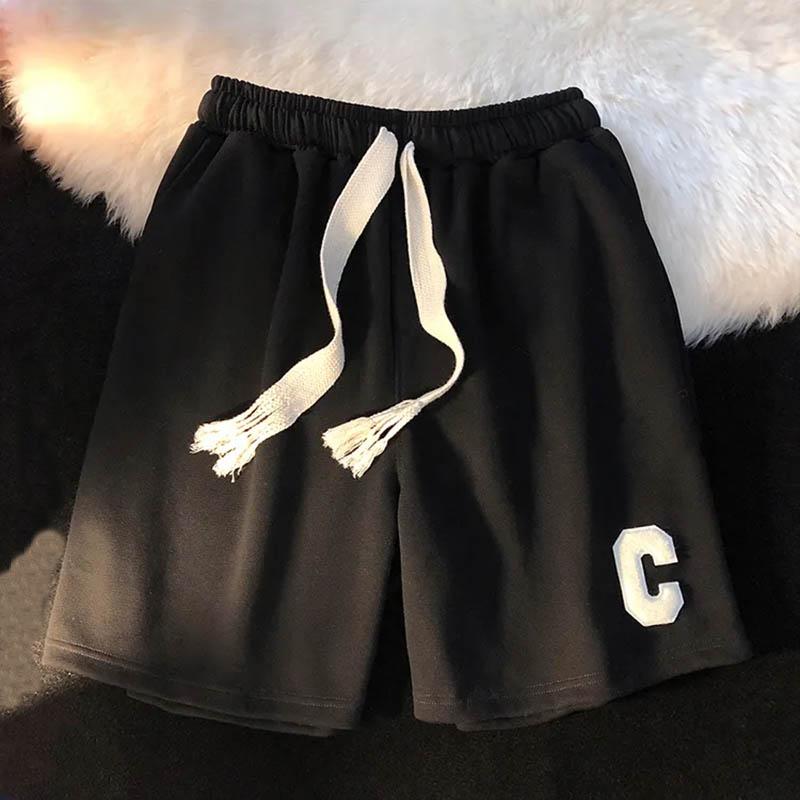 Синие летние дышащие шорты для мужчин и женщин, свободные повседневные брюки, пары носят брюки с пятью точками