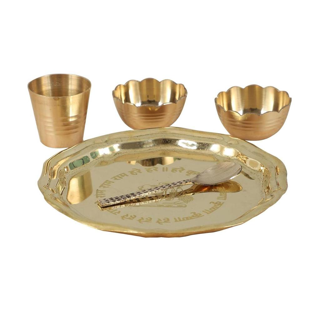 Новый 5-дюймовый латунный набор для пуджи-тхали - золотистый, подарки для церемонии пуджи - набор из 5 предметов, круглый