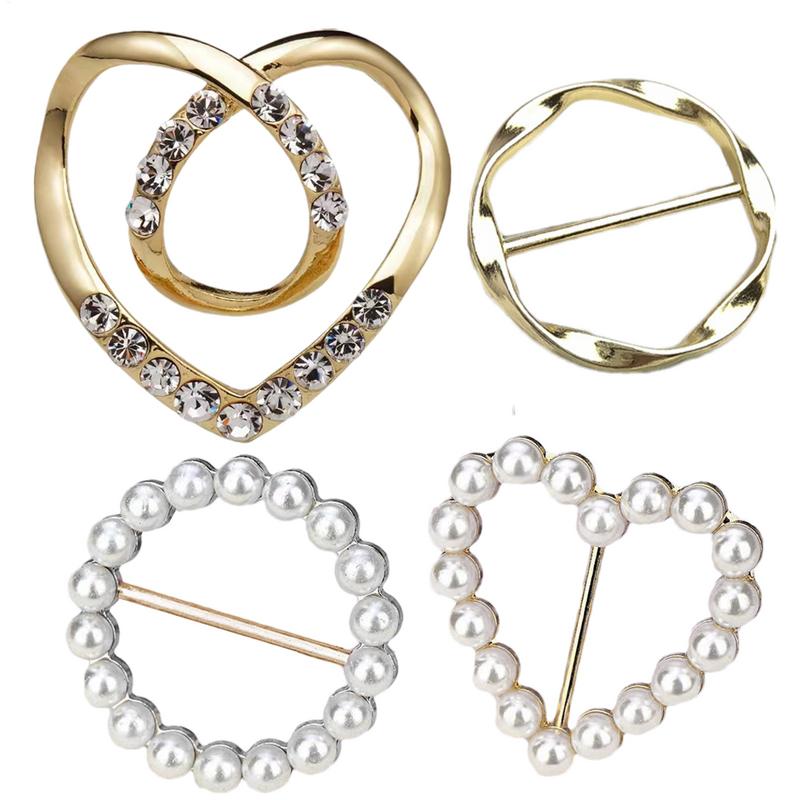 4 шт. Металлическое кольцо, пуговица на талии, пуговица для шарфа, модные броши с узлом на талии, для углового подола, женский декор для футболки