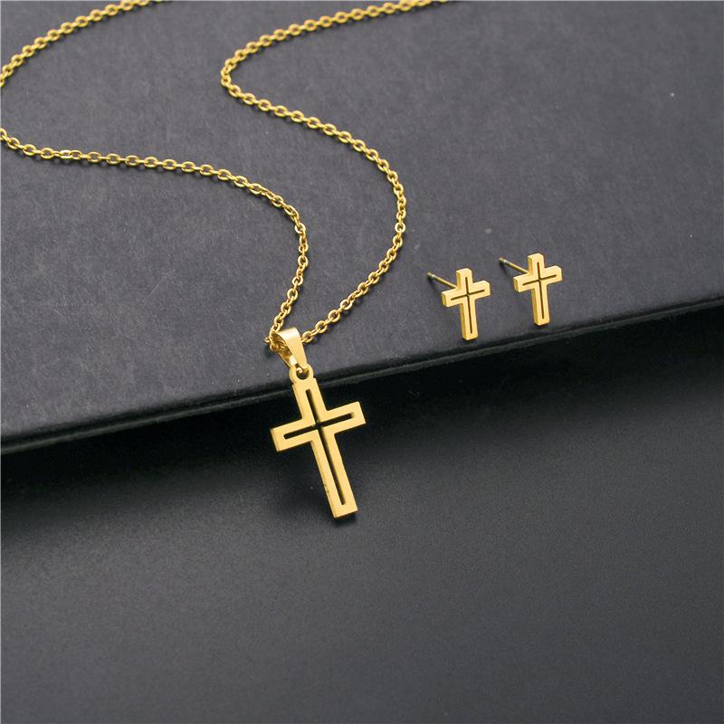 QQs Роскошное Очарование Панк Ожерелье Серьги Набор Для Женщин Любовника Мультфильм Крест Серебристый Цвет Подвеска Серьги Ожерелье Ювелирные Изделия