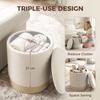 38 cm Round Stool with Sherpa Cover, Storage and Wood-Look Metal Base, Cream White