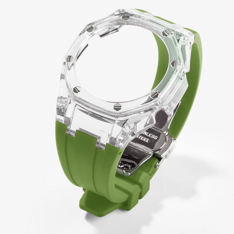 Для Casioak G-Shock GA-2100 GM-2100 GMA-S2100 GA2100 Мод-комплект Прозрачный корпус из поликарбоната Резиновый ремешок Запасные аксессуары для ремешка часов