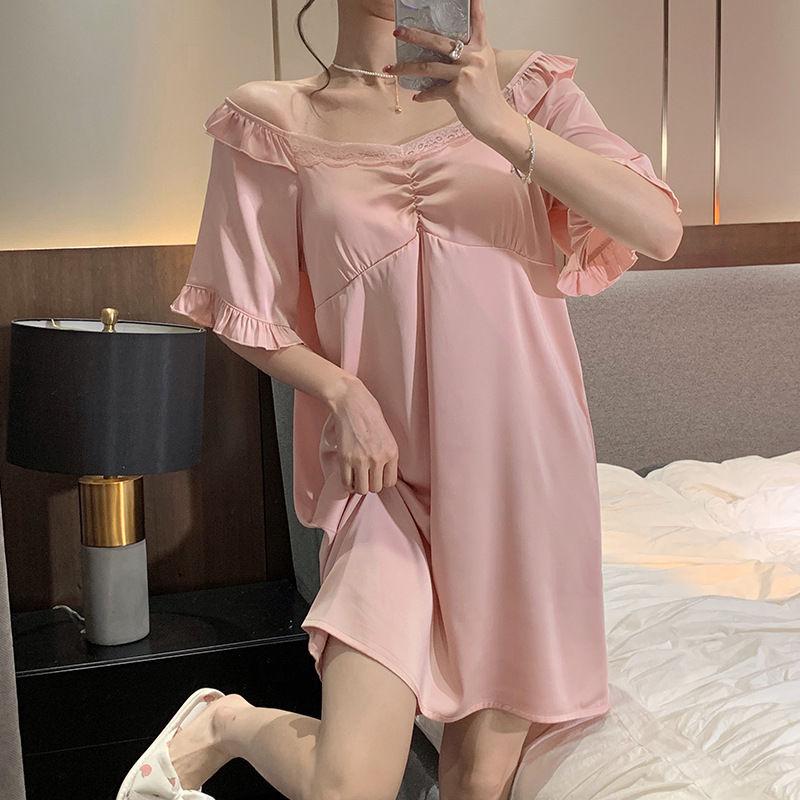 Пижамы Sweet Ice Silk для женщин, домашняя одежда с короткими рукавами в летнем дворцовом стиле и пижамные юбки