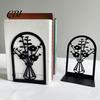 Metal Bookend 1 Pair Flower Bookends, Decorative Vase Book Ends for Shaped Shelves, Black Holder Stopper Home Office Reading Room Desktop